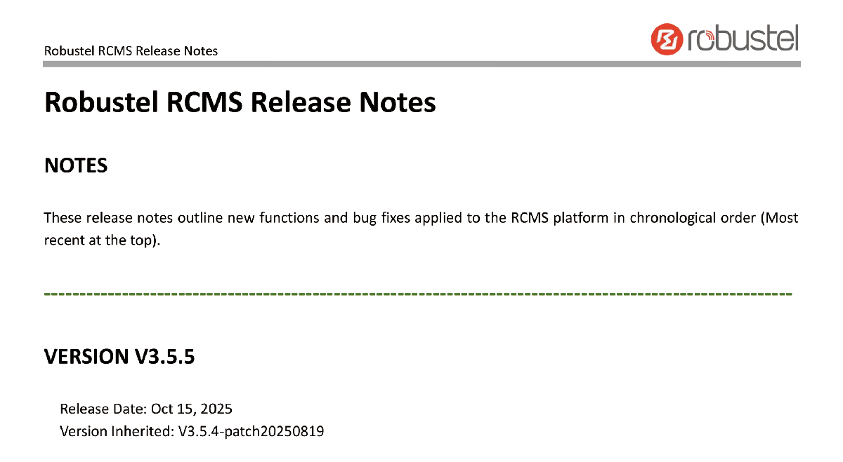 ロバステル　Robustel RCMS Cloud リリースノート – V3.5.5